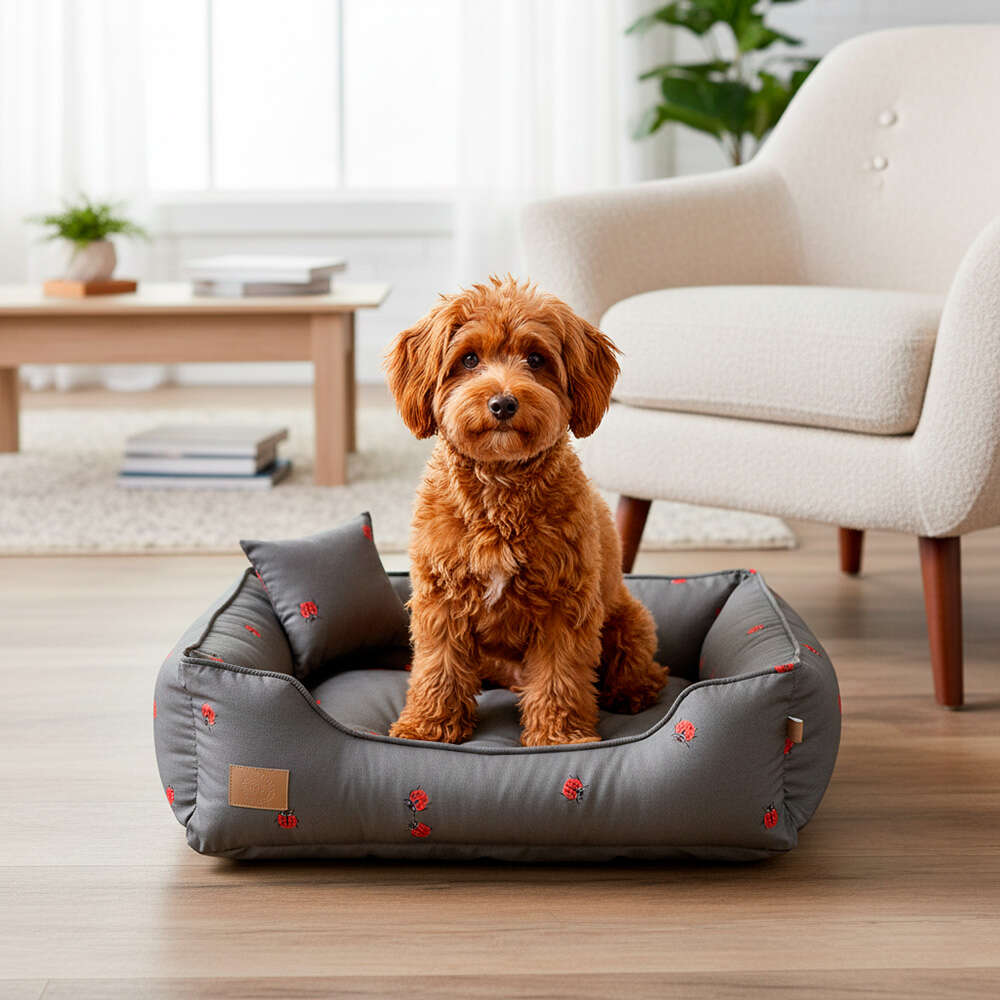 Cama Fábrica Pet Joaninha Cinza para Cães e Gatos - Tam. G