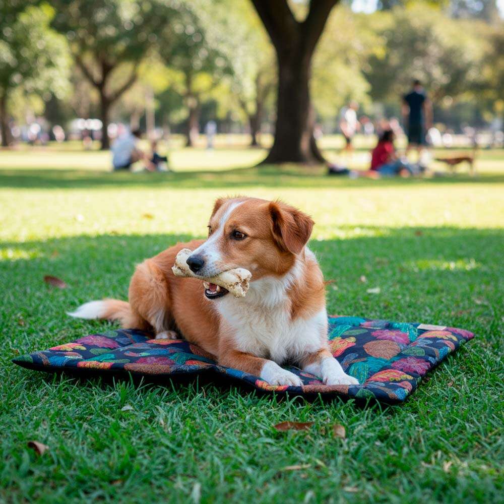 Colchonete Fábrica Pet Flor Noturna Preto para Cães e Gatos - Tam. Único