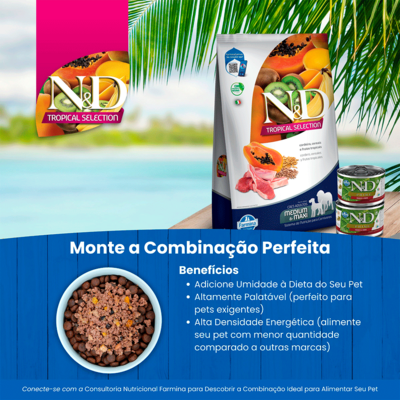 Ração Seca N&D Tropical Selection Cordeiro, Cereais e Frutas Tropicais para Cães Adultos de Raças Médias e Grandes”