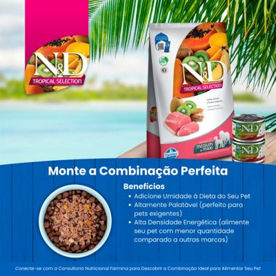 Ração Seca N&D Tropical Selection Suíno, Cereais e Frutas Tropicais para Cães Adultos de Raças Médias e Grandes