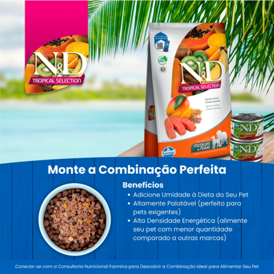 Ração Seca N&D Tropical Selection Salmão, Cereais e Frutas Tropicais para Cães Adultos de Raças Médias e Grandes