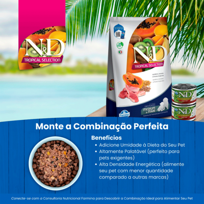Ração Seca N&D Tropical Selection Cordeiro, Cereais e Frutas Tropicais para Cães Filhotes de Raças Médias e Grandes