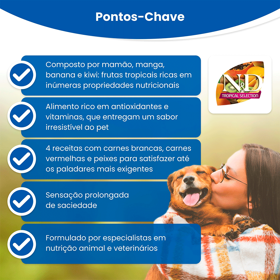 Ração Seca N&D Tropical Selection Frango, Cereais e Frutas Tropicais para - 10,1Kg