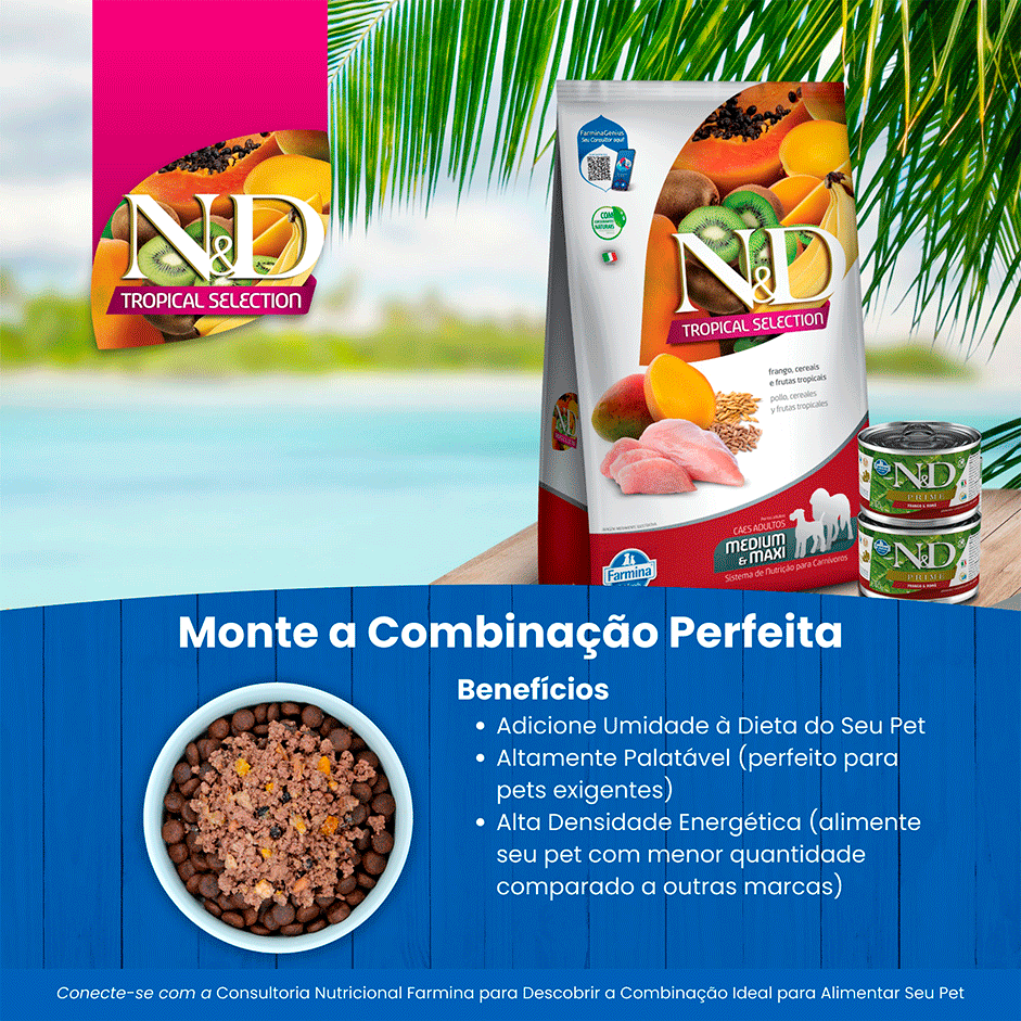 Ração Seca N&D Tropical Selection Frango, Cereais e Frutas Tropicais para - 10,1Kg