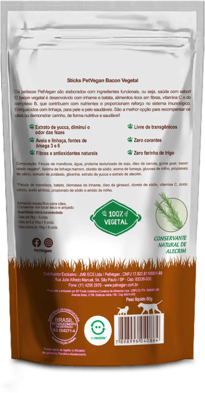 Sticks PetVegan para Cães sabor Bacon - 60 g