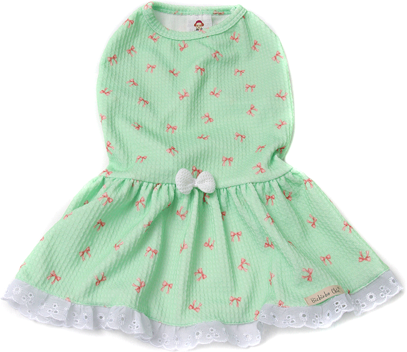 Vestido Bichinho Chic Lacinhos para Cães e Gatos Verde - Tam. 01