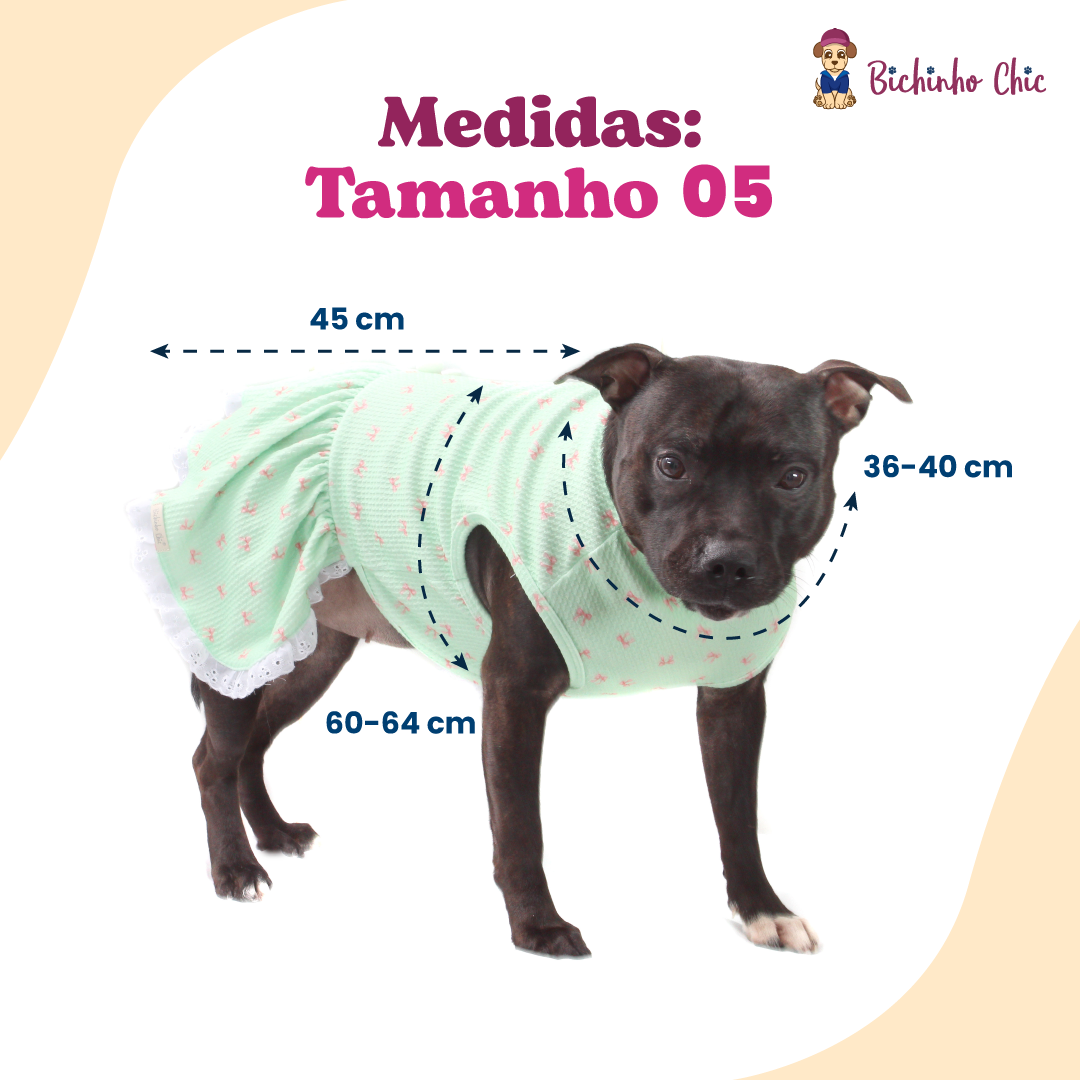 Vestido Bichinho Chic Lacinhos para Cães e Gatos Verde - Tam. 05