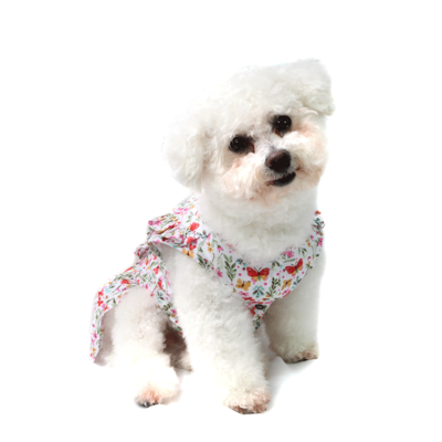 Vestido Bichinho Chic Borboletas para Cães e Gatos Bege