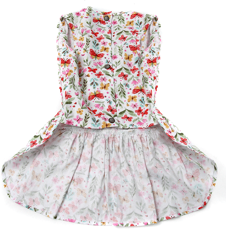 Vestido Bichinho Chic Borboletas para Cães e Gatos Bege - Tam. 02
