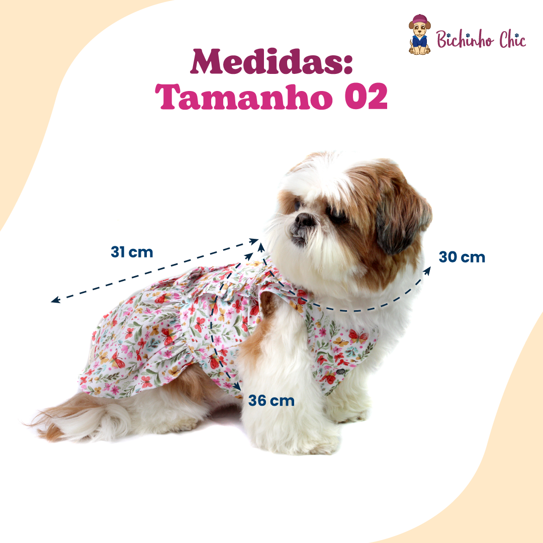 Vestido Bichinho Chic Borboletas para Cães e Gatos Bege - Tam. 02