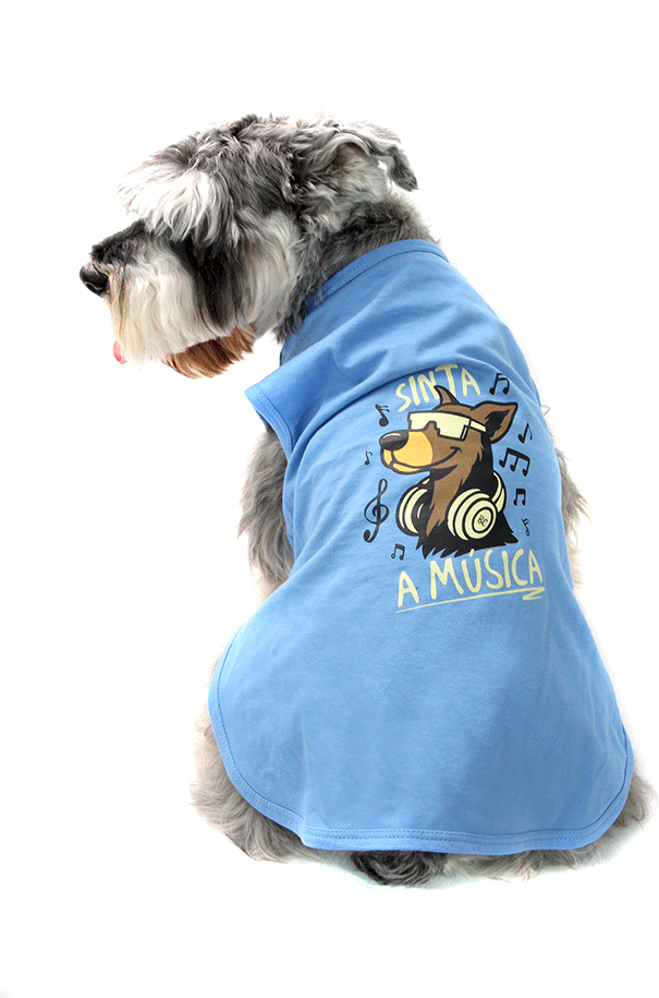 Camiseta Bichinho Chic Musica para Cães e Gatos Azul - Tam. 01