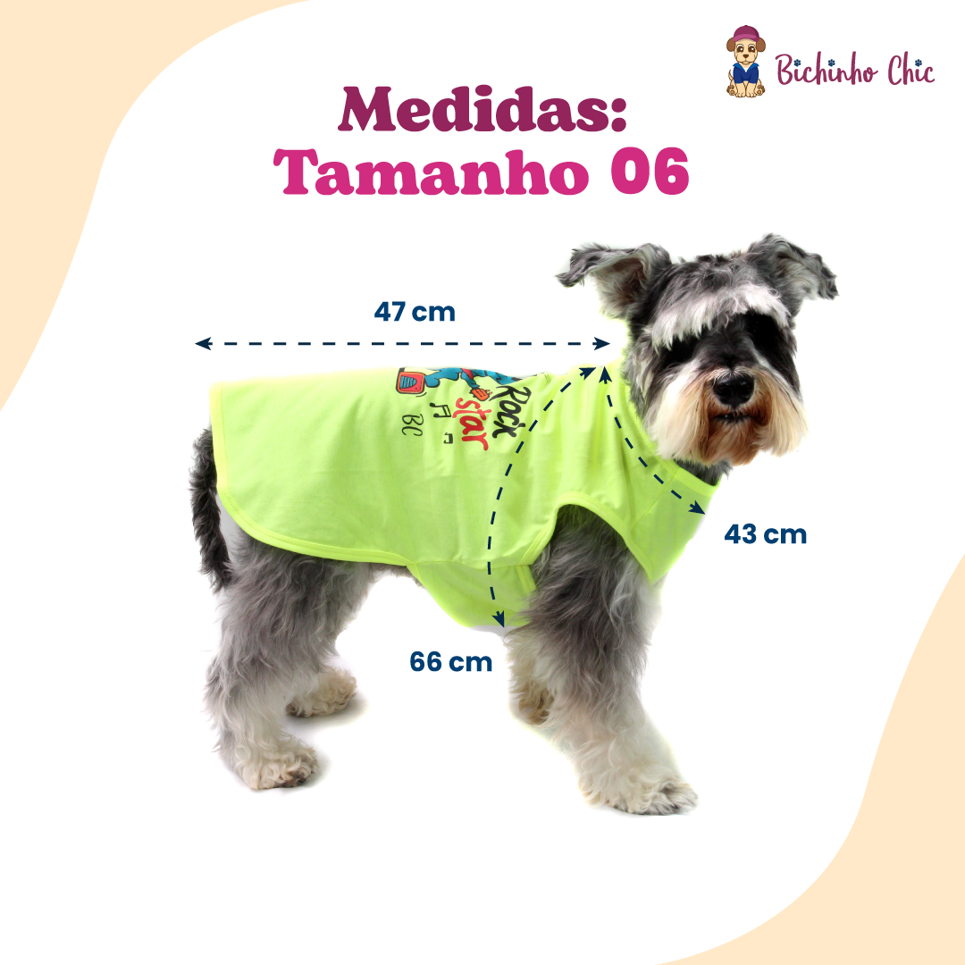 Camiseta Bichinho Chic Rock Star para Cães e Gatos Amarelo - Tam. 06