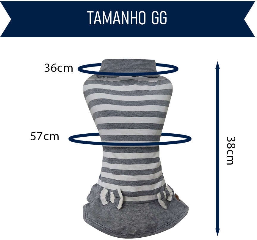 Vestido Fábrica Pet Listrado para Cães e Gatos Cinza - Tam. GG