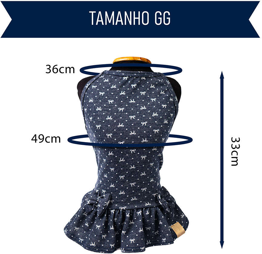 Vestido Fábrica Pet Laço para Cães e Gatos Azul - Tam. GG