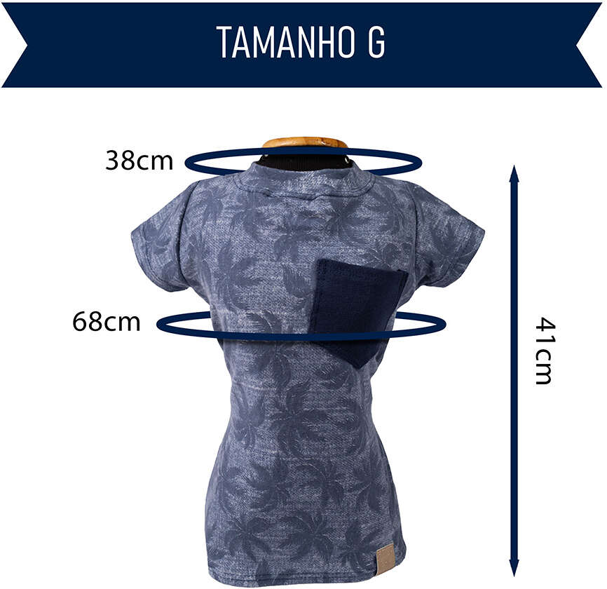 Blusa Gola Careca Fábrica Pet Estampada para Cães e Gatos Azul - Tam. G