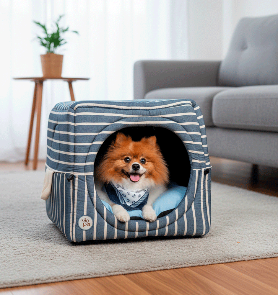 Cama Iglu São Pet Toca Sancho Azul para Cães e Gatos - Tam. M