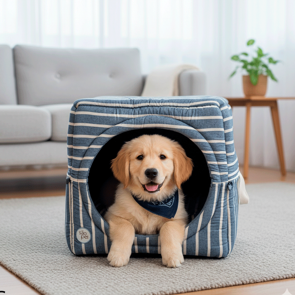 Cama Iglu São Pet Toca Sancho Azul para Cães e Gatos - Tam. G
