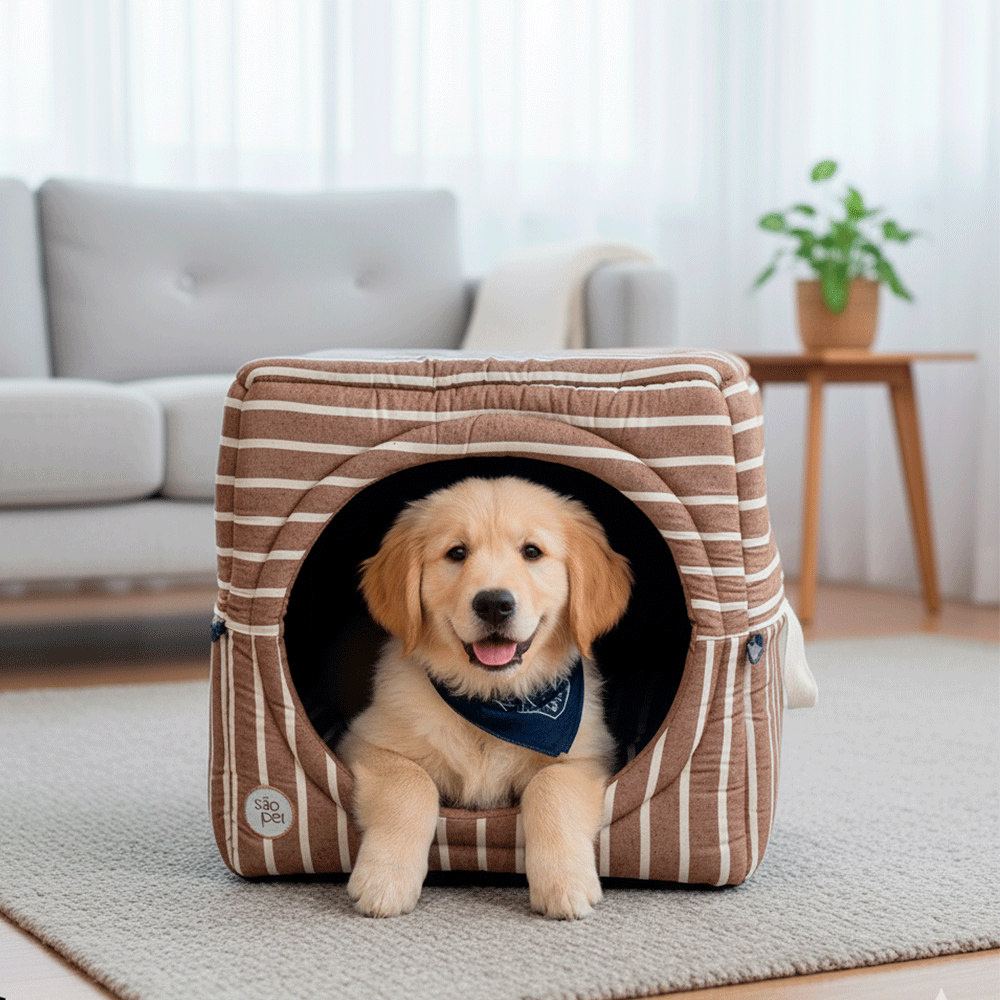 Cama Iglu São Pet Toca Sancho Bege para Cães e Gatos - Tam. G