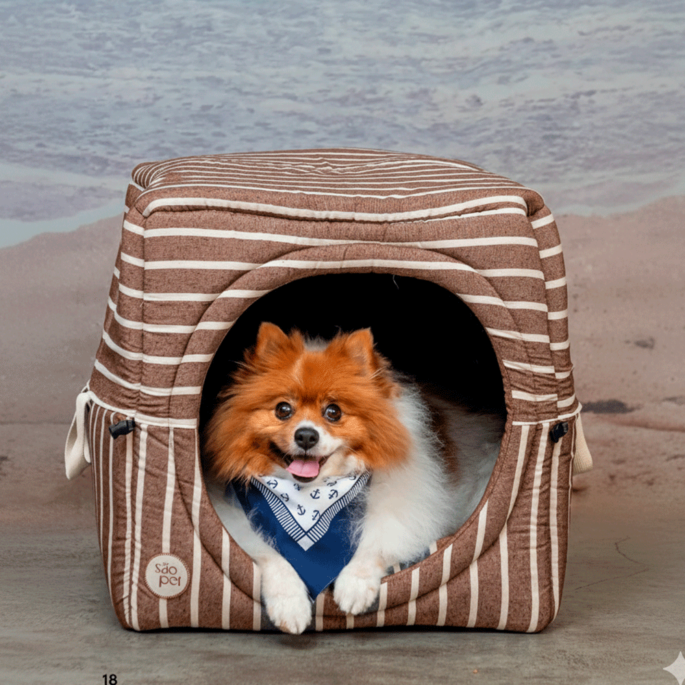Cama Iglu São Pet Toca Sancho Bege para Cães e Gatos - Tam. M