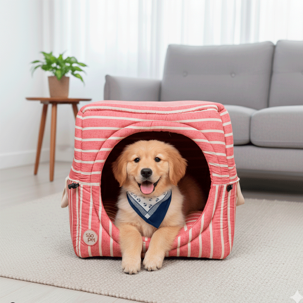 Cama Iglu São Pet Toca Sancho Vermelha para Cães e Gatos - Tam. G