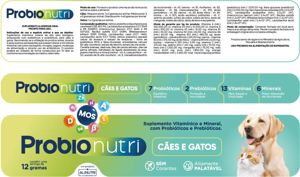 Suplemento Alimentar Probionutri Alinutri para Cães e Gatos - 12 g