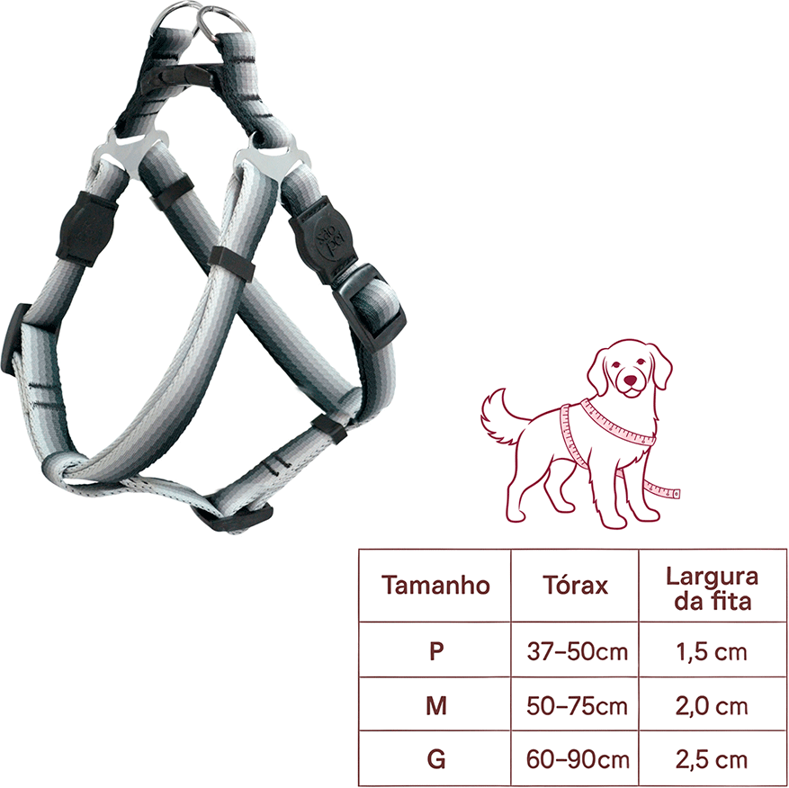 Kit Peitoral e Guia São Pet Degrade America Cinza para Cães - Tam. P