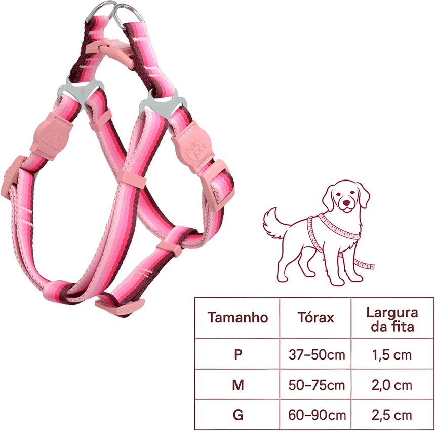 Kit Peitoral e Guia São Pet Degrade America Rosa para Cães - Tam. P