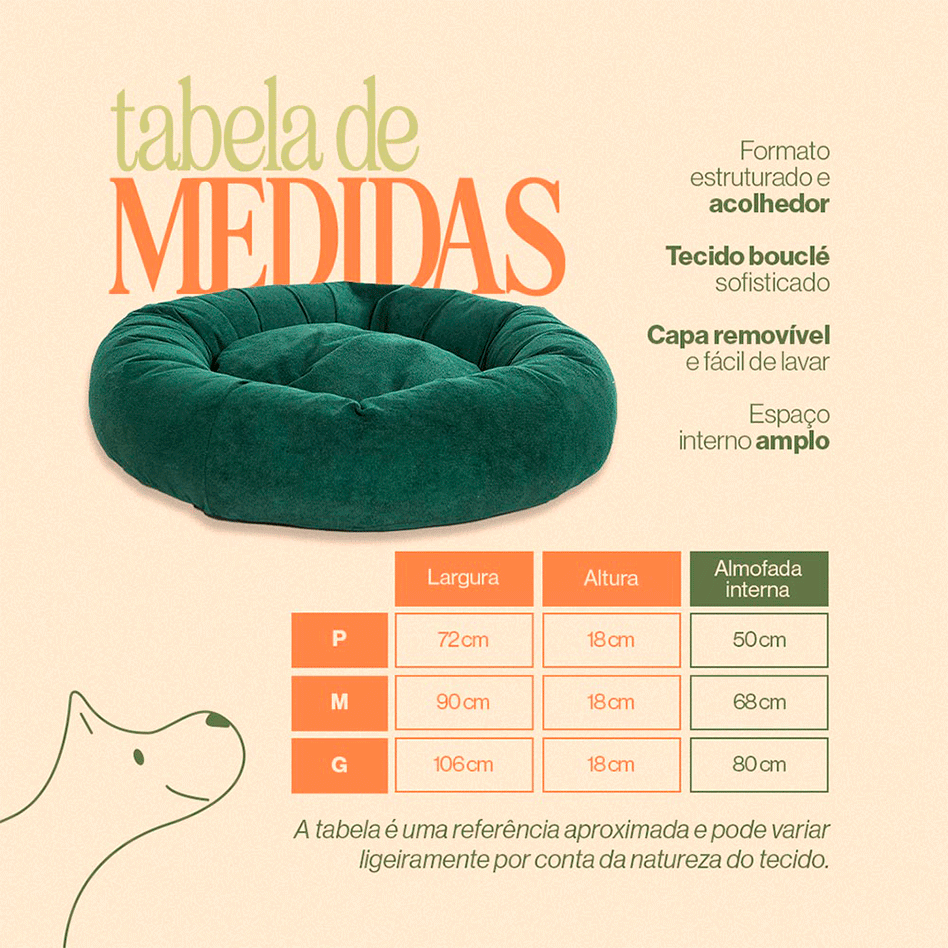 Cama Pacco Puppy Nala Redonda Boucle Canella para Cães e Gatos - Tam. G