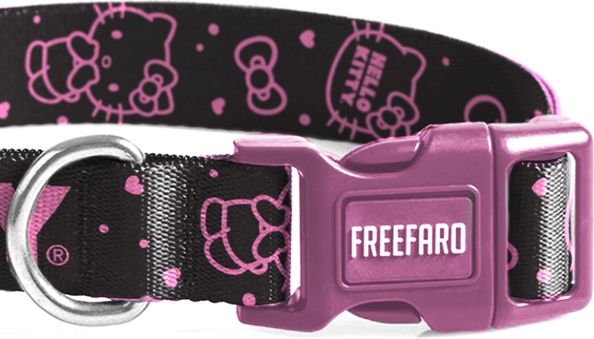 Coleira com Tag Id Freefaro Hello Kity Black para Cães - Tam. M