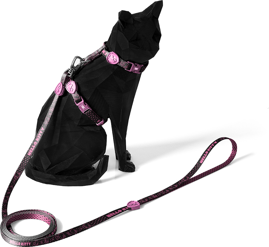 Peitoral e Guia Freefaro Hello Kity Black para Gatos - Tam. M