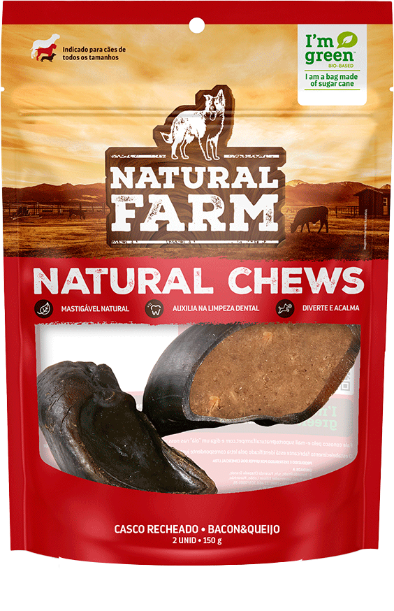 Casco Bovino Recheado Natural Farm para Cães sabor Bacon e Queijo - 2 Unidades