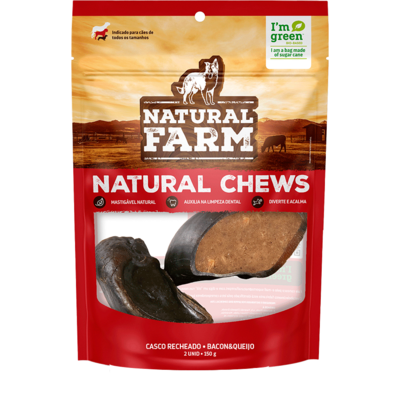 Casco Bovino Recheado Natural Farm para Cães sabor Bacon e Queijo