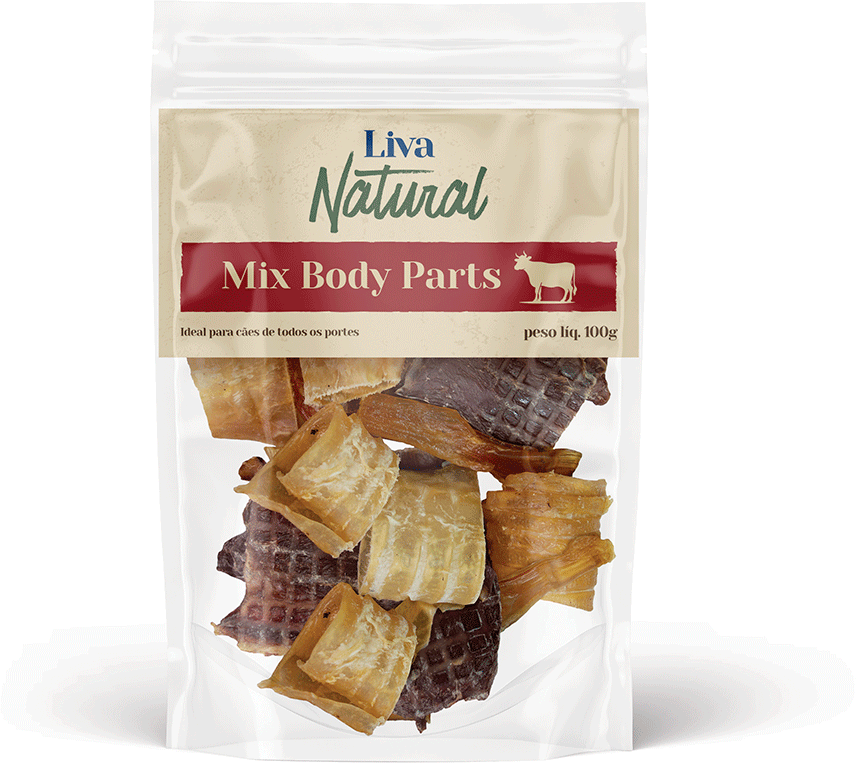 Petisco Mastigável Liva Natural Mix com Bexiga, Esôfago e Traqueia Bovina para Cães - 100 g