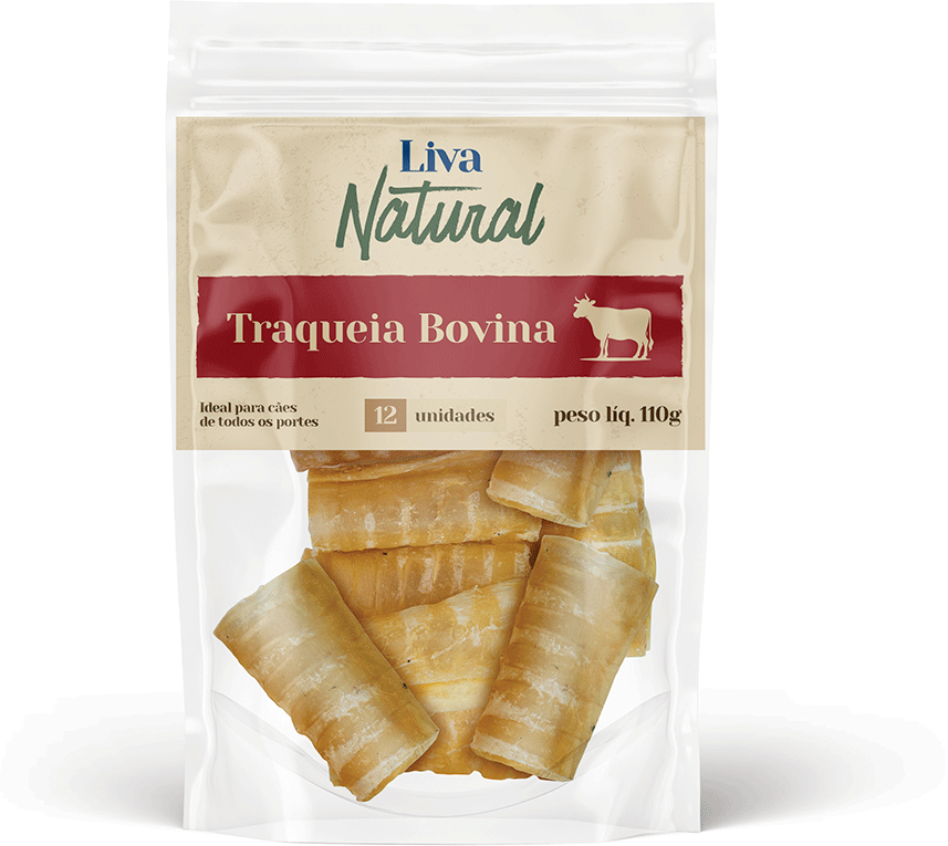 Petisco Mastigável Liva Natual Traqueia Bovina para cães - 12 Unidades