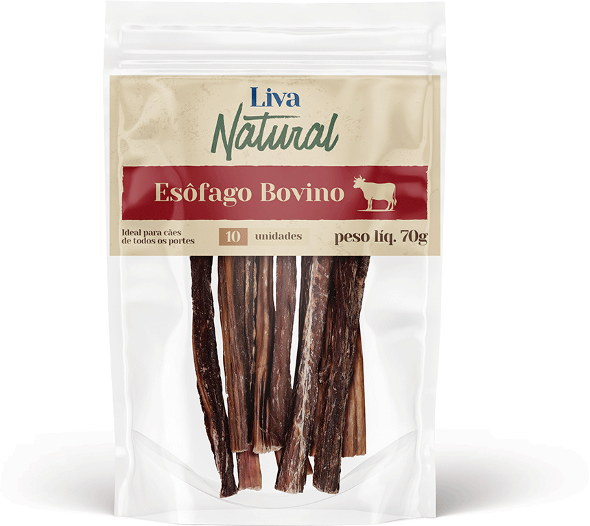 Petisco Mastigável Liva Natural Esôfago Bovino para Cães - 10 Unidades