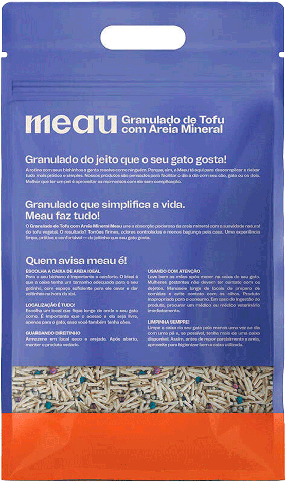 Granulado Higiênico de Tofu com Areia Mineral Meau para Gatos - 2,5Kg