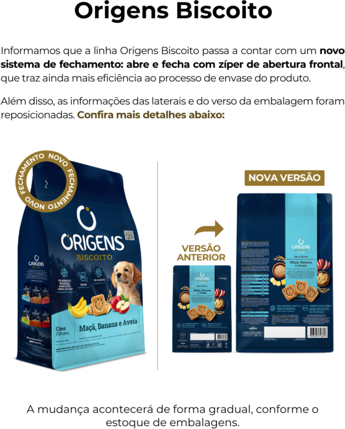 Biscoito Origens para Cães Filhotes Sabor Aveia e Banana - 300g