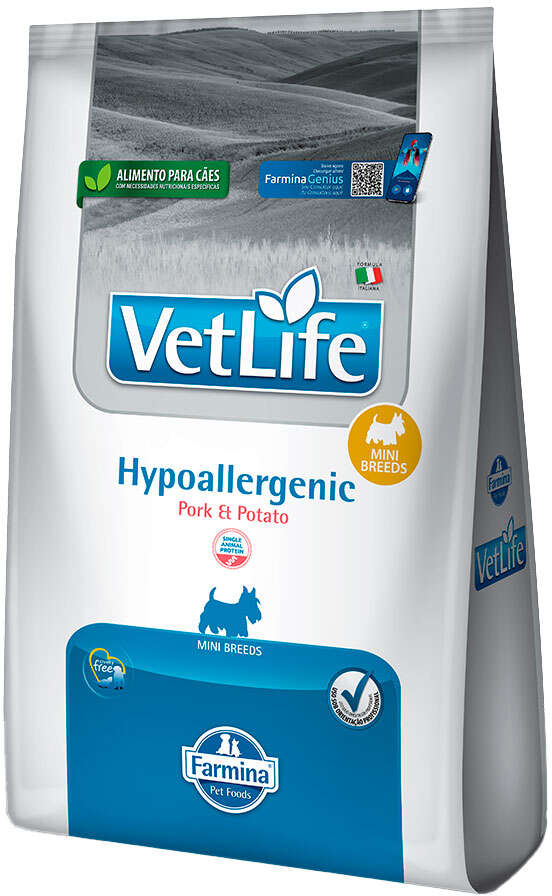 Ração Seca Farmina Vet Life Natural Hypoallergenic Pork e Potato para Cães Adultos Raças Mini e Pequena - 2Kg