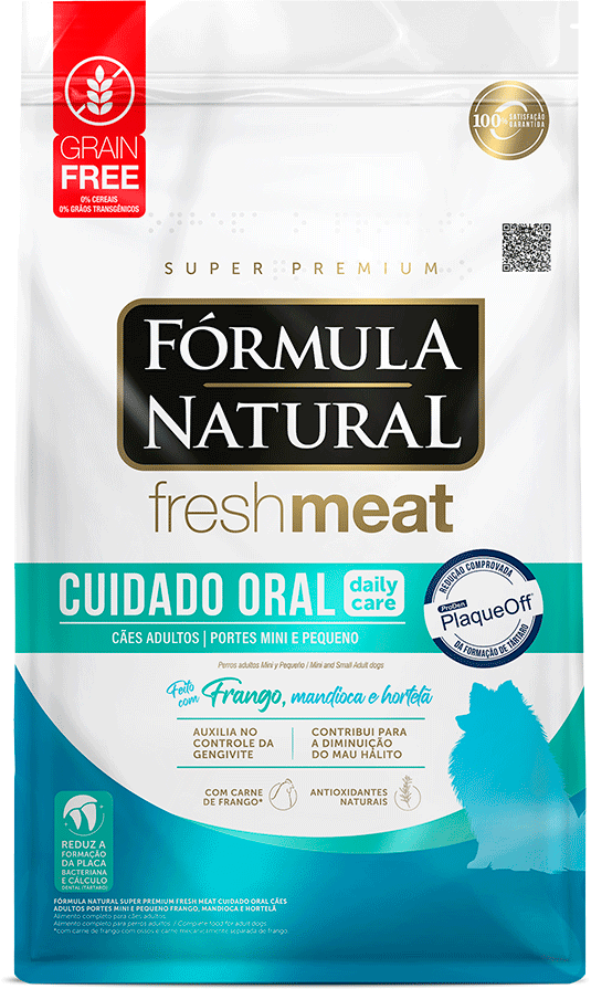 Ração Seca Fórmula Natural Fresh Meat Cuidado Oral para Cães Adultos Raças Mini e Pequena sabor Fango e Vegetais - 1Kg