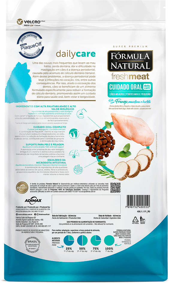 Ração Seca Fórmula Natural Fresh Meat Cuidado Oral para Cães Adultos Raças Mini e Pequena sabor Fango e Vegetais - 1Kg