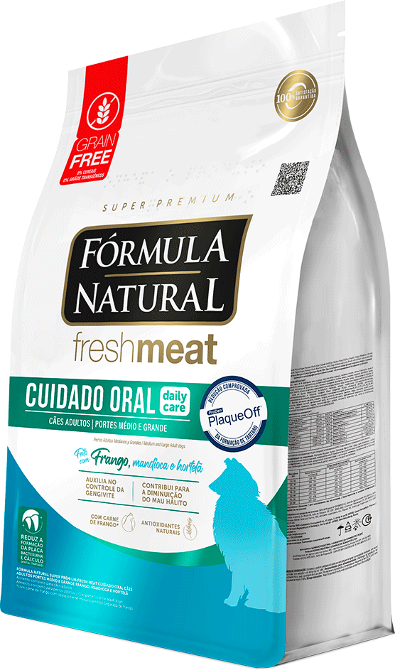 Ração Seca Fórmula Natural Fresh Meat Cuidado Oral para Cães Adultos Raças Média e Grande sabor Fango e Vegetais - 12Kg