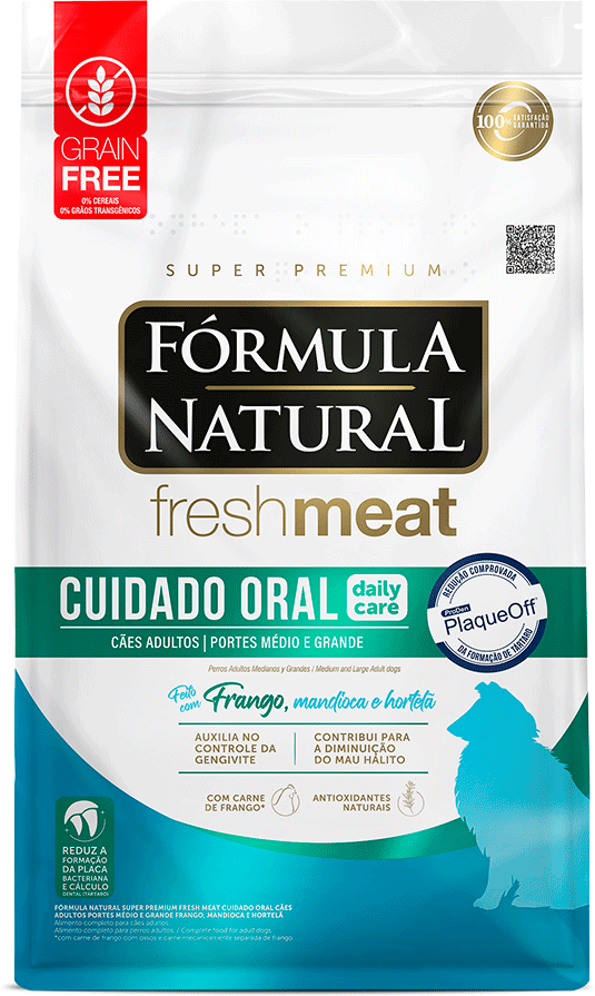 Ração Seca Fórmula Natural Fresh Meat Cuidado Oral para Cães Adultos Raças Média e Grande sabor Fango e Vegetais - 12Kg