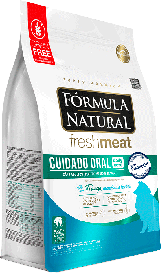 Ração Seca Fórmula Natural Fresh Meat Cuidado Oral para Cães Adultos Raças Média e Grande sabor Fango e Vegetais - 12Kg