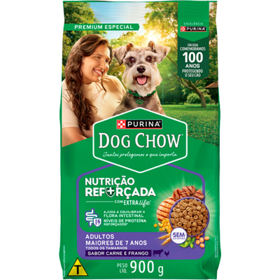 Ração Seca Nestlé Purina Dog Chow Extra Life Carne, Frango e Arroz Cães Adulto 7+ Todas as Raças