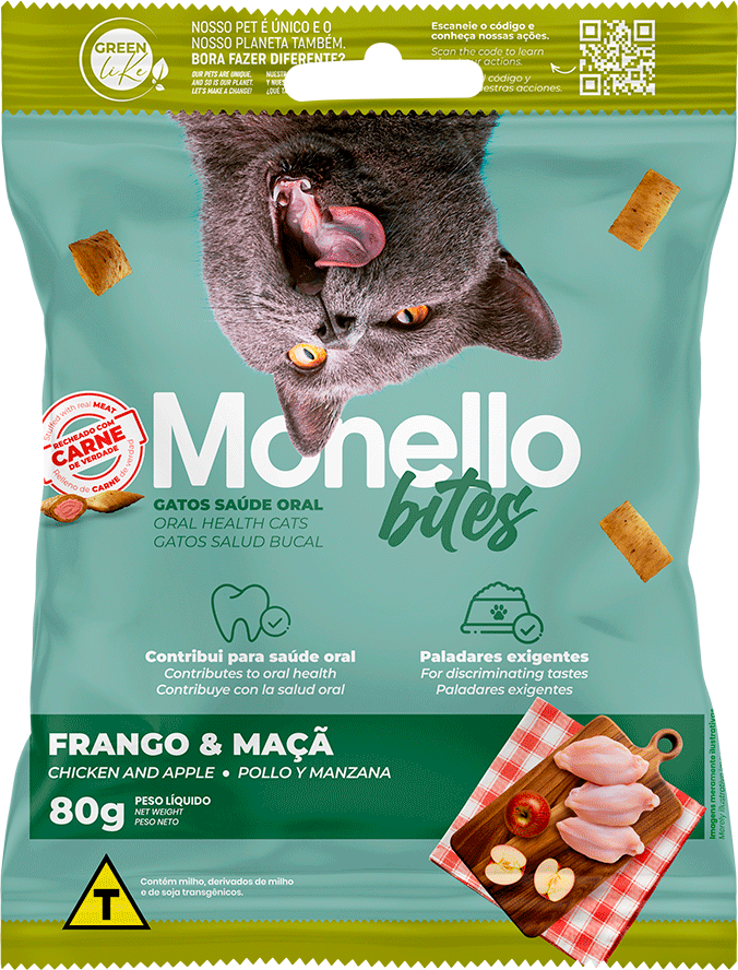 Petisco Mon Bites Monello Saúde Oral para Gatos Adultos sabor Frango e Maçã - 80 g