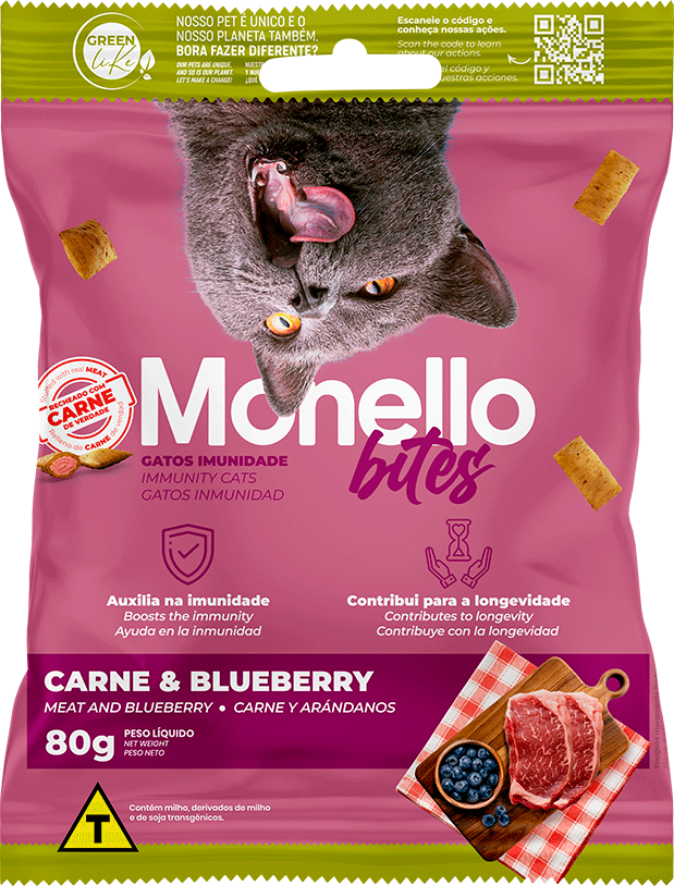 Petisco Mon Bites Monello Imunidade para Gatos Adultos sabor Frango e Blueberry - 80 g