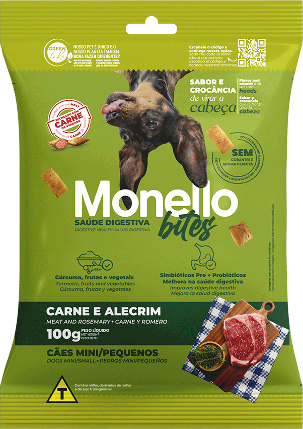 Petisco Mon Bites Monello Saúde Digestiva para Cães Adultos Raças Mini e Pequena sabor Carne e Alecrim - 100 g
