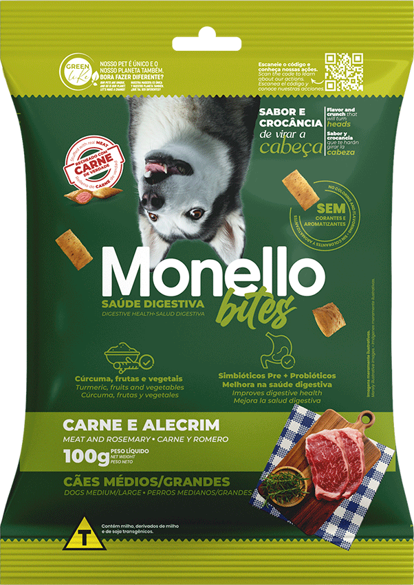 Petisco Mon Bites Monello Saúde Digestiva para Cães Adultos Raças Média e Grande sabor Carne e Alecrim - 100 g