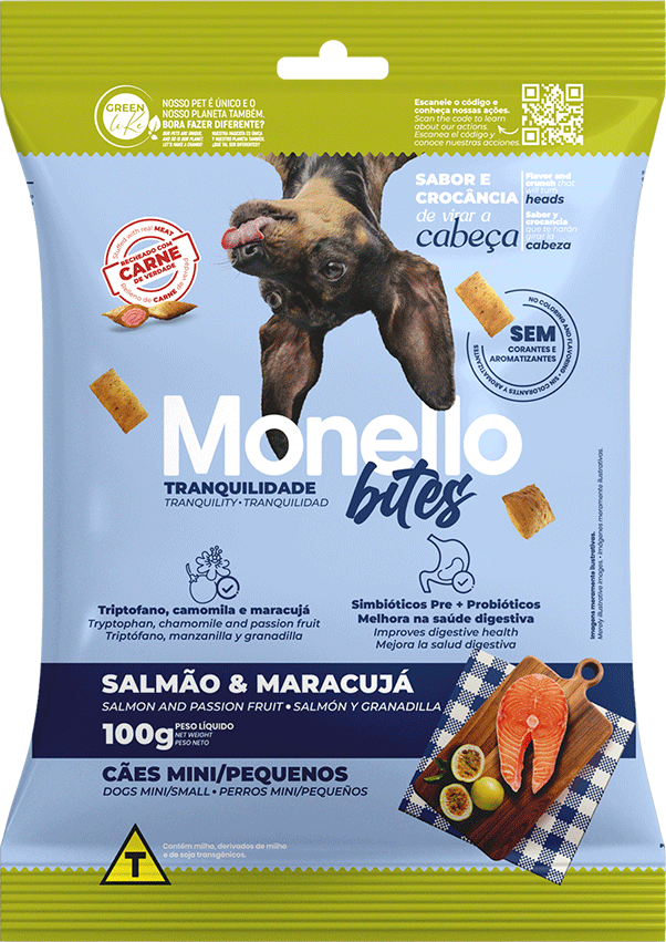 Petisco Mon Bites Monello Tranquilidade para Cães Adultos Raças Mini e Pequena sabor Salmão e Maracujá - 100 g