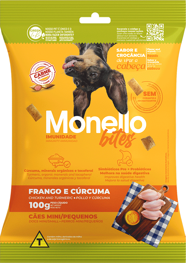 Petisco Mon Bites Monello Imunidade para Cães Adultos Raças Mini e Pequena sabor Frango e Cúrcuma - 100 g